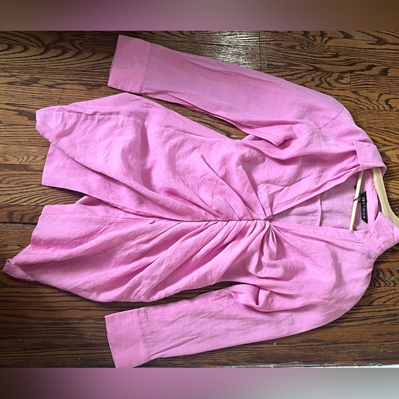 Large zara pink dress with slit and deep V neck - Picture 1 of 3